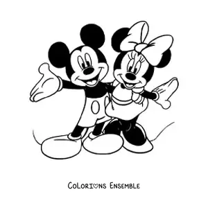 Image à colorier de Minnie et Mickey enlacés