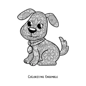 Image à colorier d'un mandala de chien kawaii