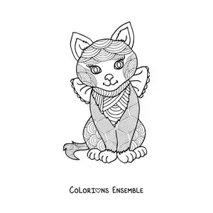 Image à colorier d'un mandala de chat kawaii