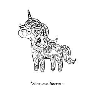 Image à colorier d'un mandala de licorne kawaii
