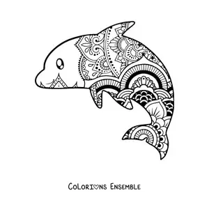 Image à colorier d'un mandala de dauphin kawaii