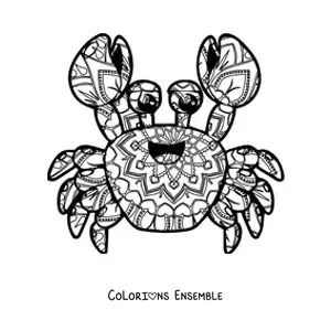 Image à colorier d'un mandala de crabe kawaii