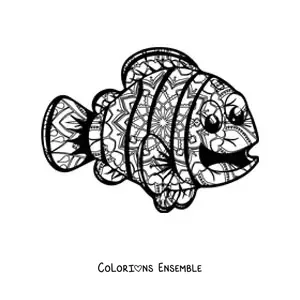 Image à colorier d'un mandala de poisson kawaii