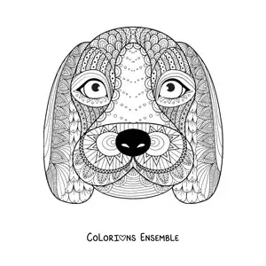 Image à colorier d'un mandala représentant le visage d'un chien