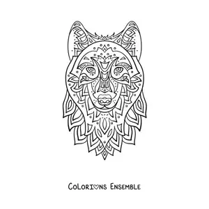 Image à colorier d'un mandala de loup géométrique