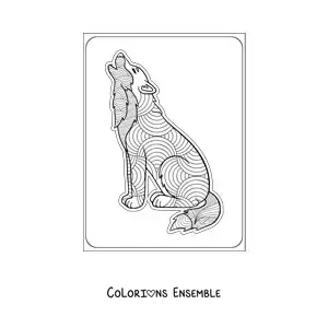 Image à colorier d'un mandala de loup hurlant