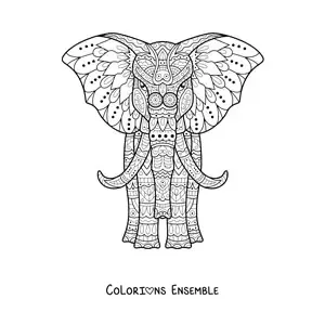 Image à colorier d'un mandala d'éléphant de face