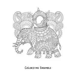 Image à colorier d'un mandala d'éléphant difficile