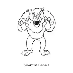 Image à colorier d’un loup féroce rigolo