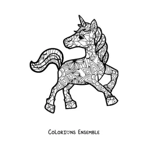 Mandala de licorne animée à colorier