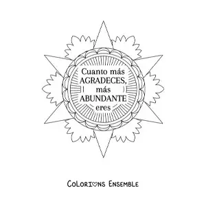 Mandala à colorier avec la phrase « Plus tu remercies, plus tu es comblé »