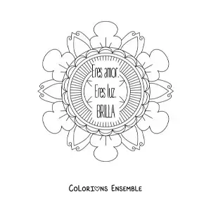 Mandala à colorier avec la phrase « Tu es amour, tu es lumière, brille »