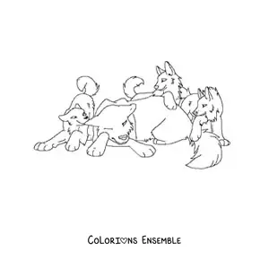 Image à colorier d’une meute de louveteaux rigolos
