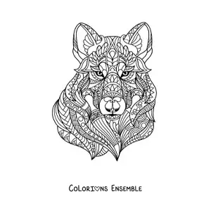 Image à colorier d’un mandala en forme de tête de loup