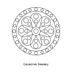Image à colorier d’un mandala facile composé de figures géométriques