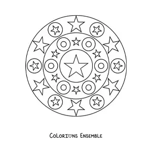 Image à colorier d’un mandala facile orné d’étoiles