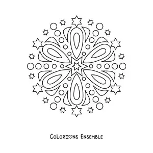 Image à colorier d’un mandala facile orné d’étoiles