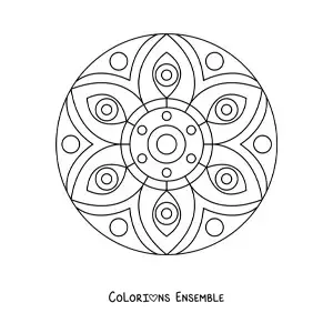 Image à colorier d’un mandala facile décoré de petits yeux