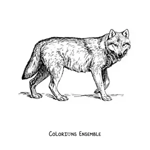Image à colorier d’un loup réaliste marchant vers la droite