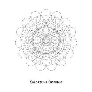 Image à colorier d’un mandala composé de figures géométriques