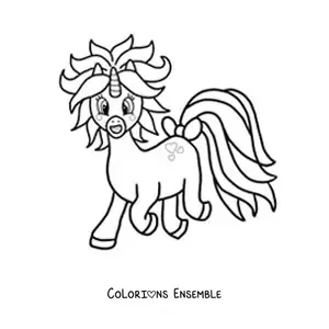 Image à colorier d’un poney licorne