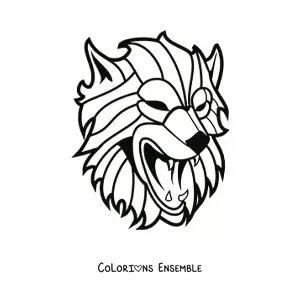 Image à colorier d’une tête de loup féroce