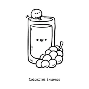 Image à colorier d’un verre de jus de raisin et de raisins kawaii