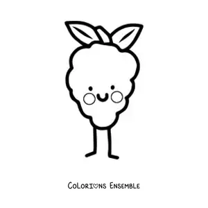 Image à colorier de raisins kawaii souriants
