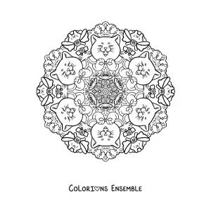 Image à colorier d’un mandala de chats pour les enfants de l’école primaire