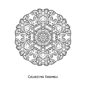 Image à colorier d’un mandala de lapins pour les enfants de l’école primaire