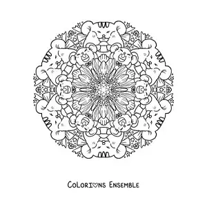 Image à colorier d’un mandala de souris pour les enfants de l’école primaire
