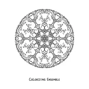 Image à colorier d’un mandala d’ours pour les enfants de l’école primaire