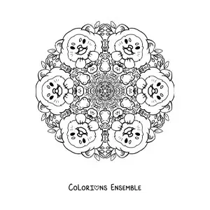 Image à colorier d’un mandala de lions pour les enfants de l’école primaire