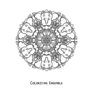 Image à colorier d’un mandala d’éléphants pour les enfants de l’école primaire