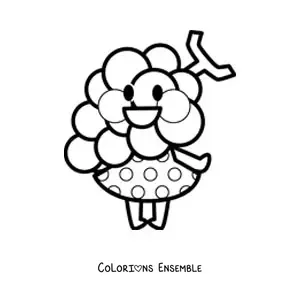 Image à colorier de raisins rigolos en robe kawaii