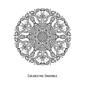 Image à colorier d’un mandala de souris et de gâteaux pour les enfants de l’école primaire