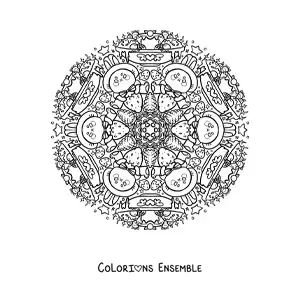 Image à colorier d’un mandala de desserts et de lapins pour les enfants