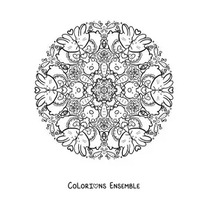 Image à colorier d’un mandala de lapins amoureux pour les enfants