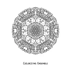 Coloriage d'un mandala de lapins et de cœurs pour les enfants