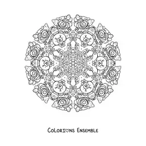 Coloriage d'un mandala d'ours et de desserts pour les enfants