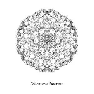 Coloriage d'un mandala de lapins et de fruits pour les enfants