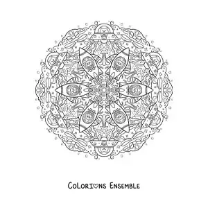 Coloriage d'un mandala de fusées et d'extraterrestres pour les enfants