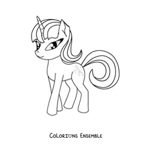 Image à colorier d’un poney licorne