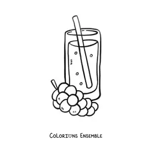 Image à colorier d’un verre de jus de raisin avec une paille