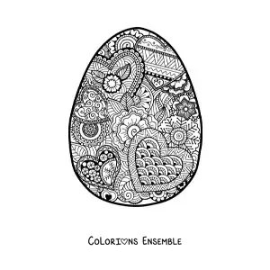 Image à colorier d'un mandala d'œuf de Pâques dans le style Zentangle