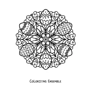 Coloriage d'un mandala d'œufs de Pâques et de papillons pour les enfants