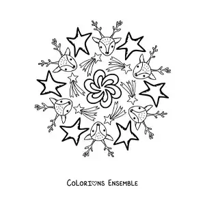 Coloriage d’un mandala de rennes et d’étoiles de Noël pour enfants