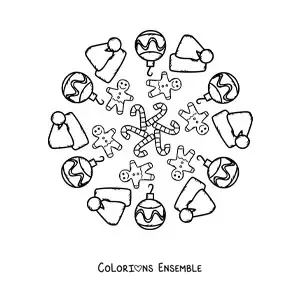 Coloriage d’un mandala de friandises de Noël pour enfants