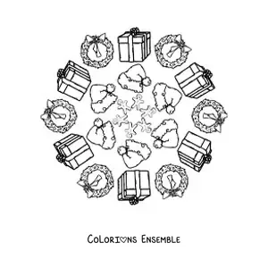 Coloriage d’un mandala de cadeaux et de bonnets de Noël pour enfants