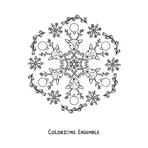 Coloriage d’un mandala de rennes et de boules de Noël pour enfants